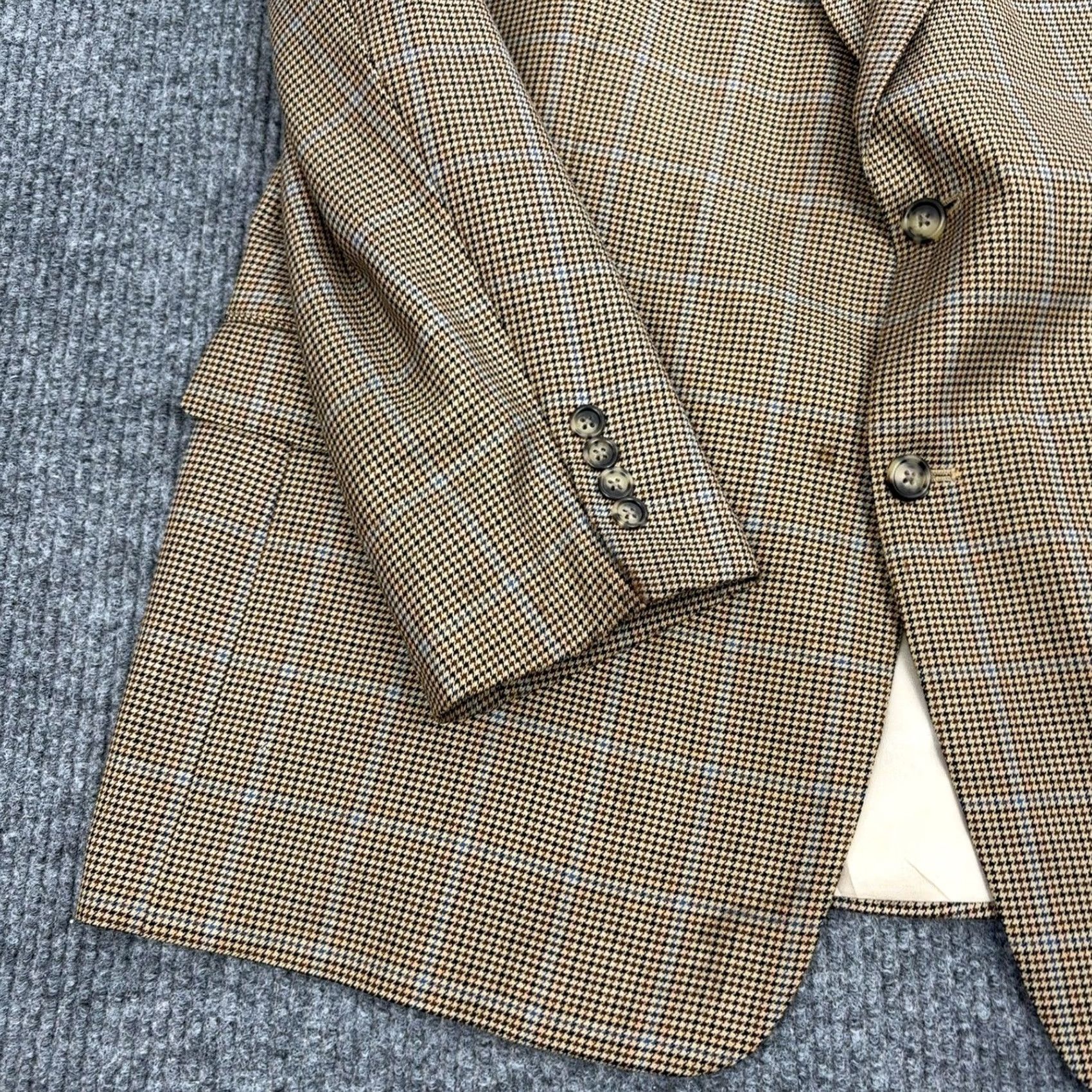 Hart Schaffner Marx Hart Schaffner Marx Blazer Sport Coat Men 48R Tan Houndstooth Windowpane Classic Size 48R - 3 Thumbnail