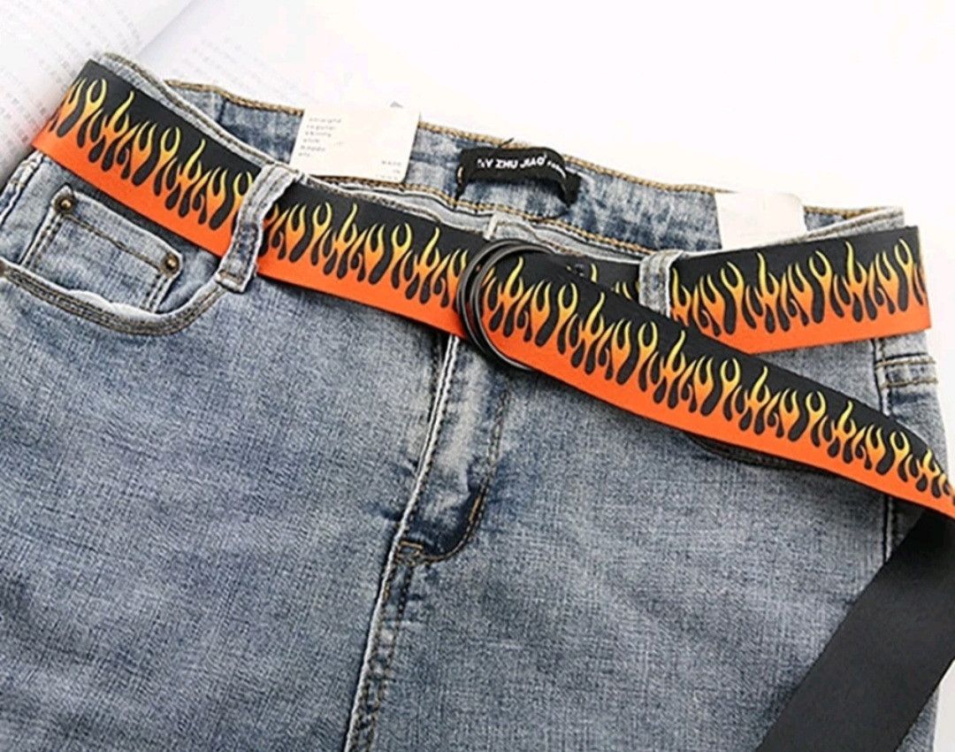 Japanese Brand 💥Flame pattern ring head harajuku streetwear belt Size ONE SIZE - 2 Thumbnail