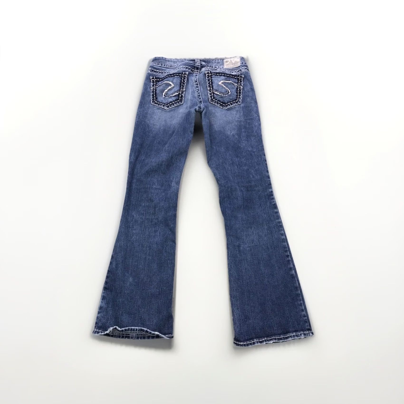 Silver Jeans Co. VINTAGE Silver Jeans Suki Embroidered Denim Jeans Bootscut Women 29x31 Blue Cotton Blend Pocket Distressed Mid Rise 8.5-10.5in Casual Mens? Size 29" - 6 Thumbnail