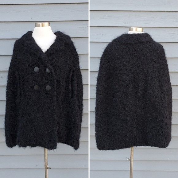 Designer × Vintage Vintage 80s Retro Faux Mongolian Persian Lamb Black Fur Cape Size ONE SIZE - 1 Thumbnail