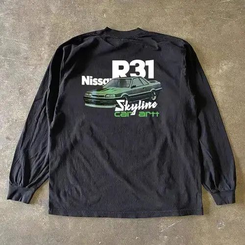 Black street retro car print long sleeve tee