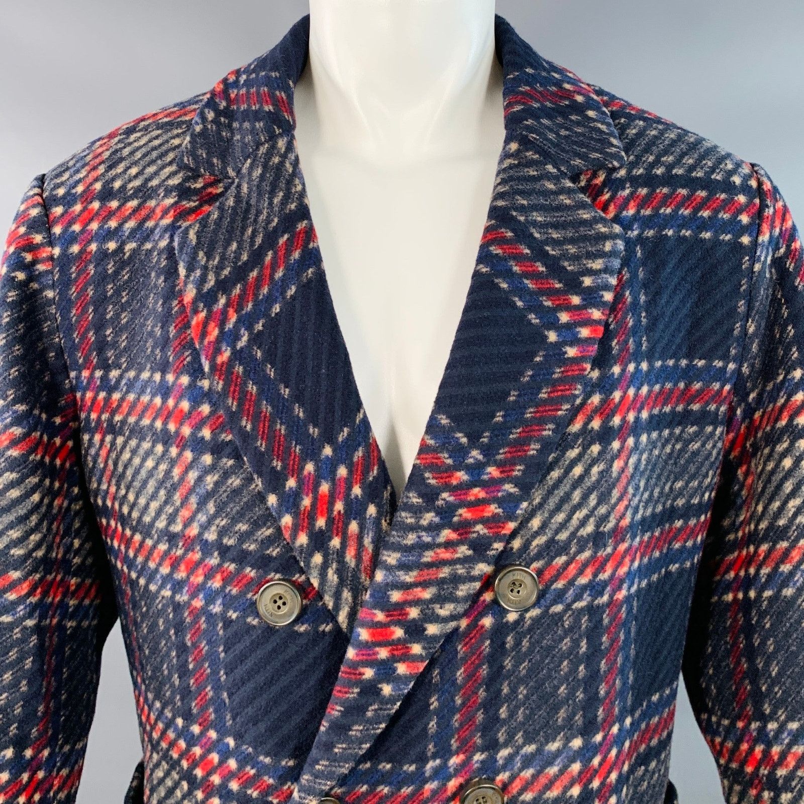 Kith Royce Navy Red Beige Wool Blend Plaid Double Breasted Coat Size US S / EU 44-46 / 1 - 3 Thumbnail