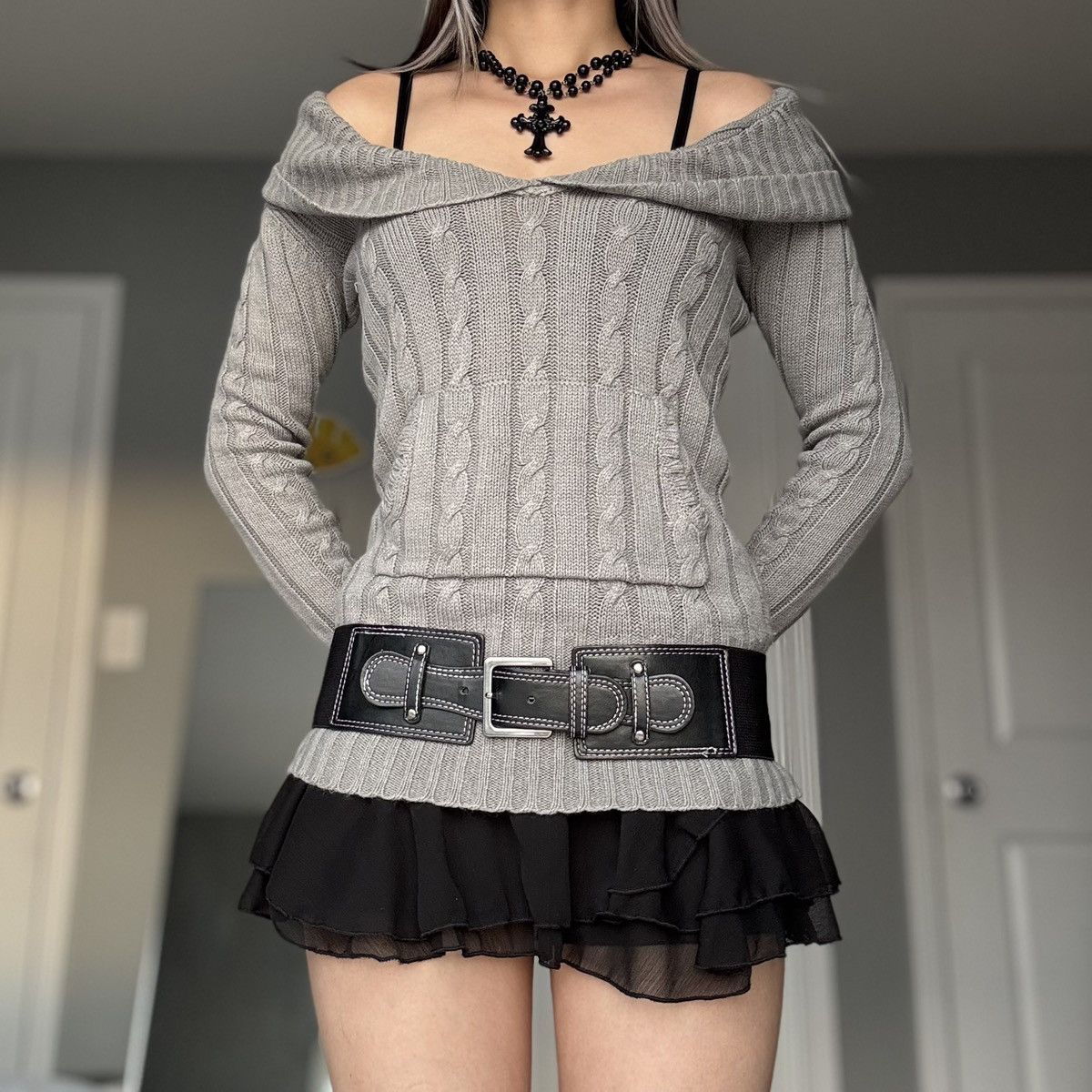 Other Vintage American Attitudes Grey Cable Knit Sweater Size S / US 4 / IT 40 - 10 Thumbnail