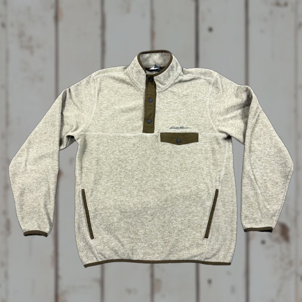 Eddie Bauer Eddie Bauer Mens Sweater Pullover M Beige Fleece Mock Neck Pocketed Casual Knit 90s? Size US M / EU 48-50 / 2 - 1 Thumbnail