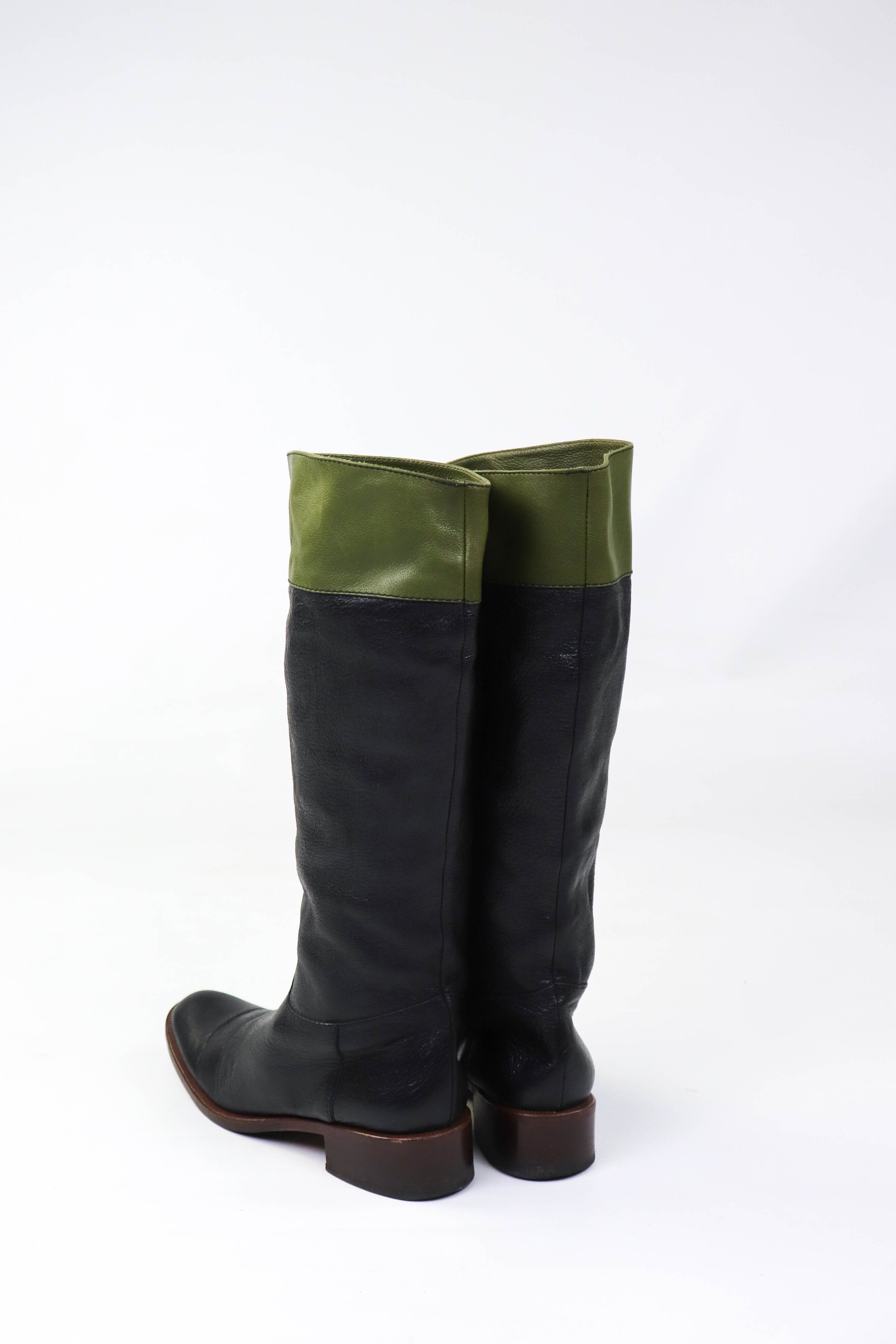 Etro Vintage ETRO Two Tone Green Leather Knee Length Riding Boots Size US 8.5 / IT 38.5 - 5 Thumbnail