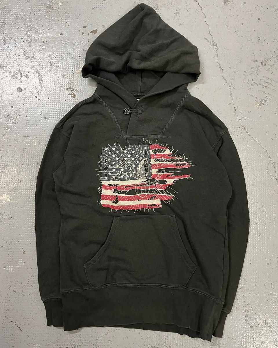 Polo Ralph Lauren 2010s Ralph Lauren Olive Distressed American Flag Hoodie Size M / US 6-8 / IT 42-44 - 4 Thumbnail