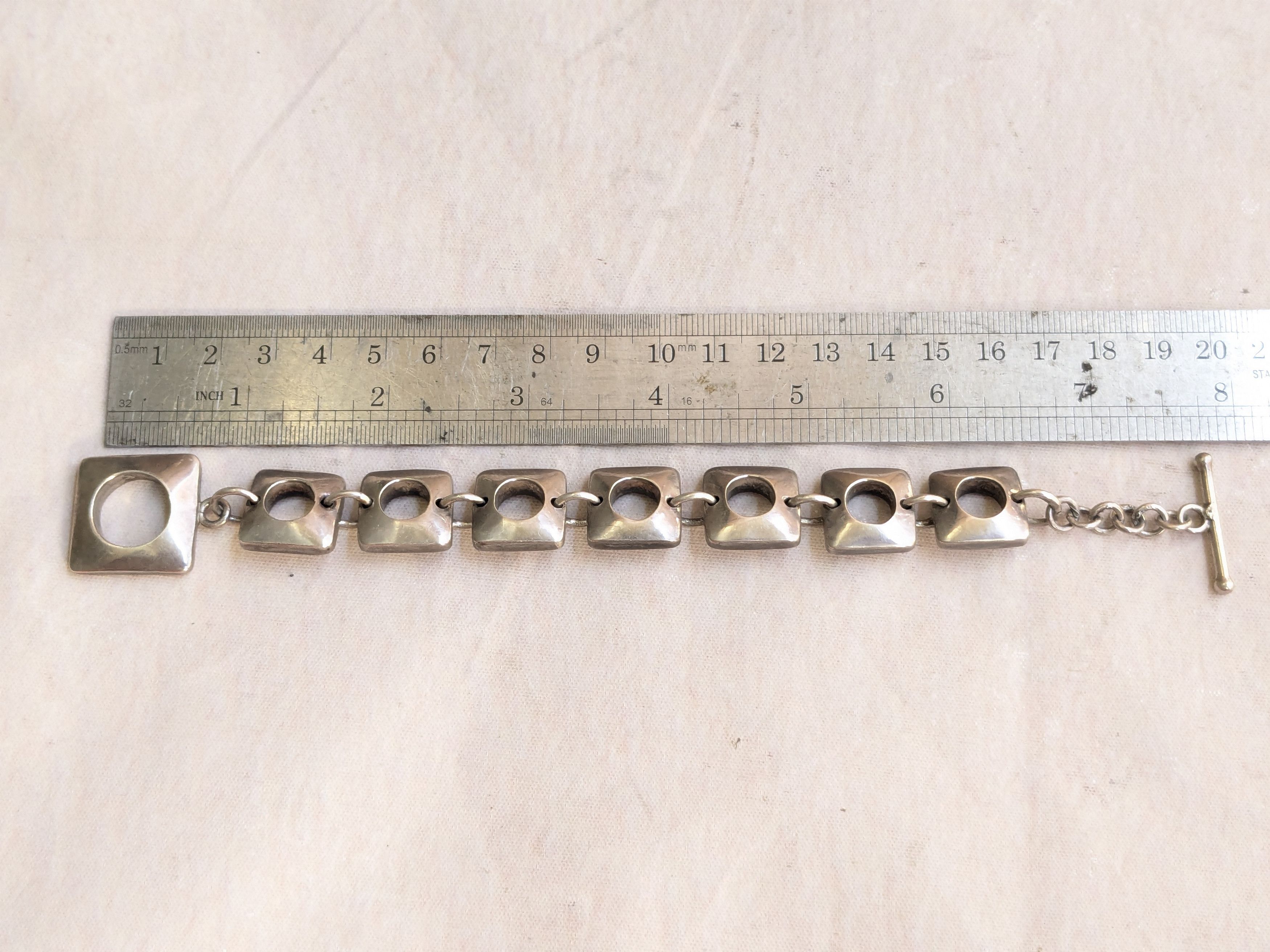 Vintage Vintage Sterling Silver Bracelet Cushion Square Round Size ONE SIZE - 19 Thumbnail