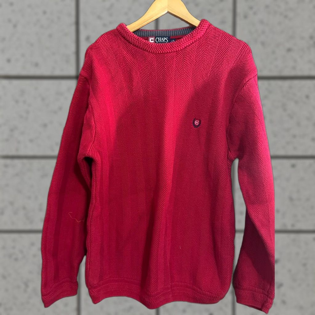 Chaps VINTAGE Chaps Ralph Lauren Sweater Men Pullover Large Knit Red 100% Cotton Cable-Knit Collared Logo Pattern Solid Long Sleeve Size US L / EU 52-54 / 3 - 1 Thumbnail