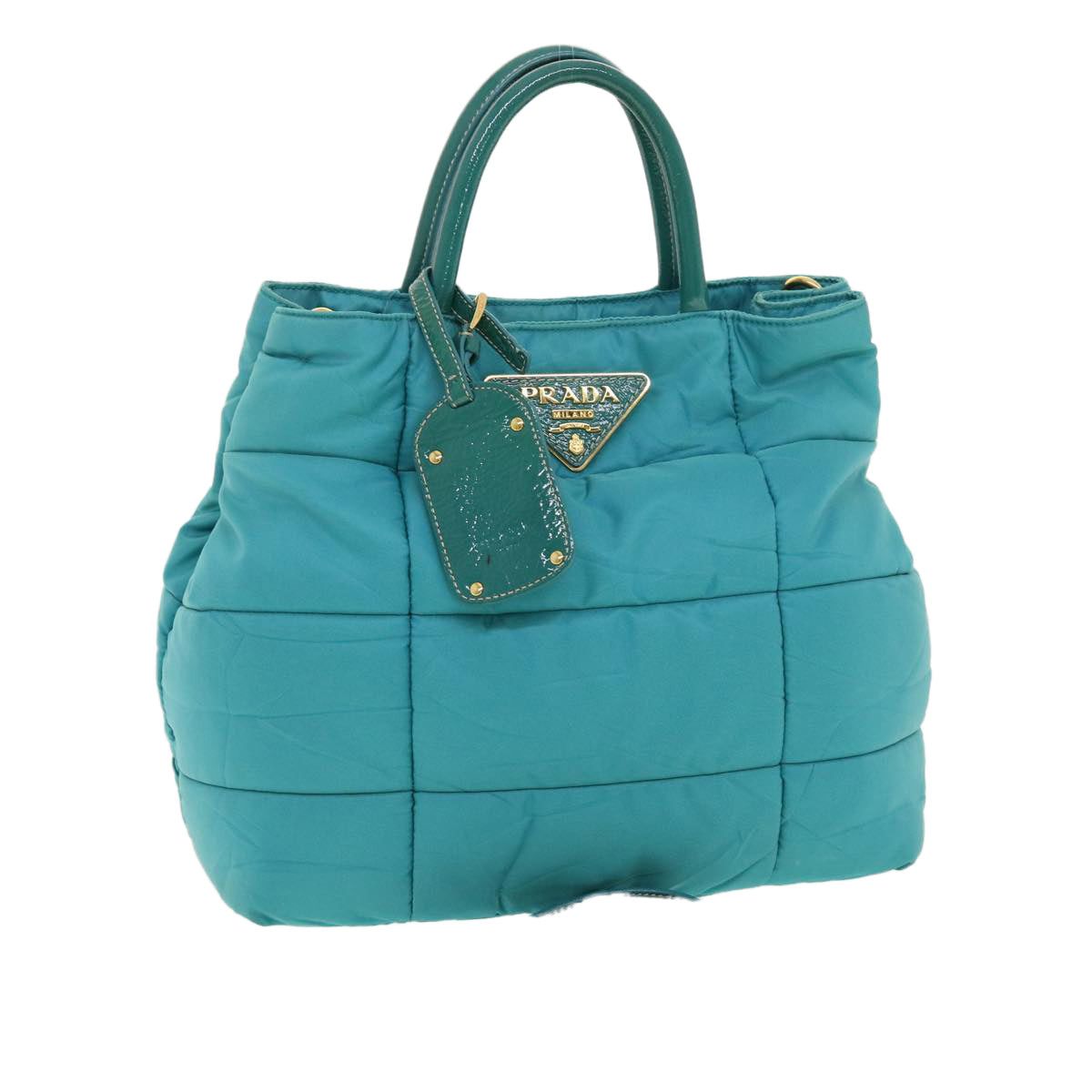 image of Prada Quilted Hand Bag Nylon 2Way Turquoise Blue Auth 40351 in Black, Women's