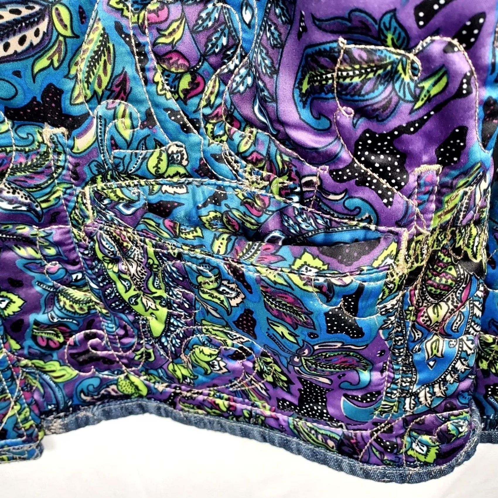 Vintage Chico's Reversible Quilted Jacket Denim Paisley Embroidered Size 2 Blue Jacket Women Regular Spring Fall Size XS / US 0-2 / IT 36-38 - 6 Thumbnail