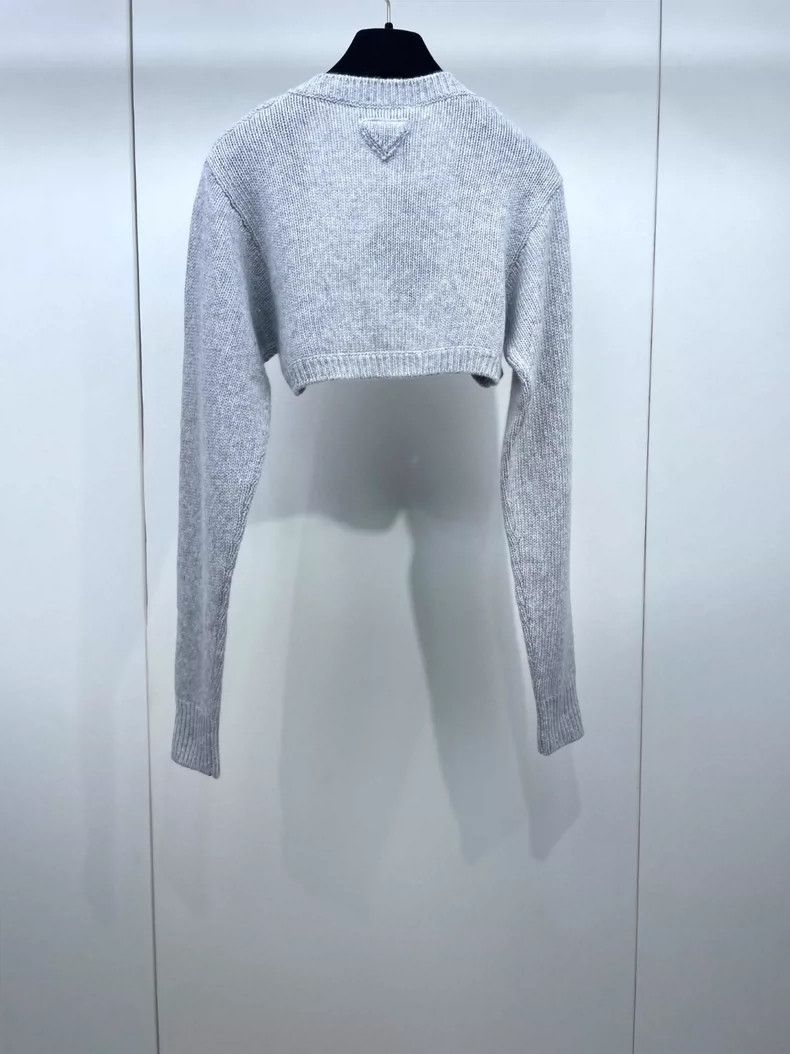 Prada Prada Light gray knitted wool short cardigan jacket 2505-Ne Size XS / US 0-2 / IT 36-38 - 2 Thumbnail