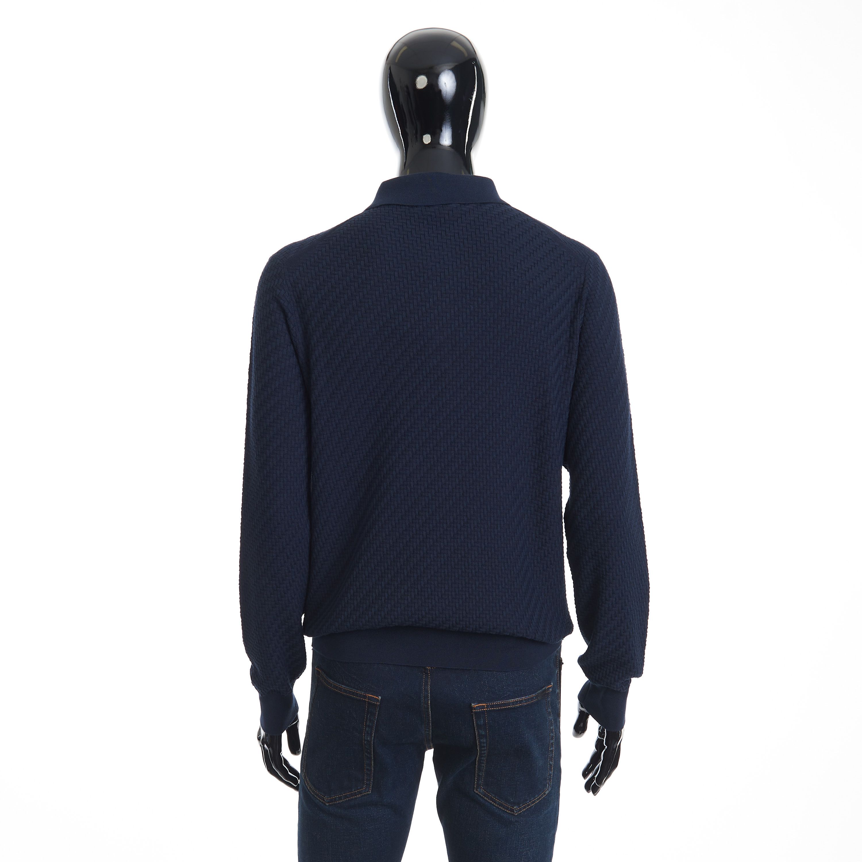 Brioni Navy Blue Cotton, Silk And Cashmere Trama Weave Polo Size 62 Size US XXL / EU 58 / 5 - 5 Thumbnail