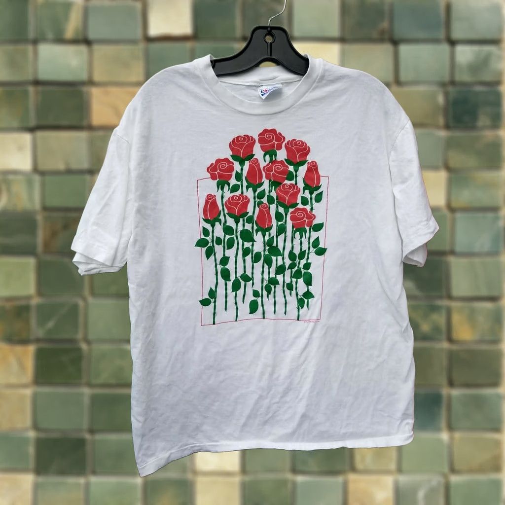 Hanes VINTAGE Hanes T-Shirt Mens XL Gray Short Sleeve Crew Neck Rose art 90s Quotes Graphic Tee Size US XL / EU 56 / 4 - 1 Thumbnail