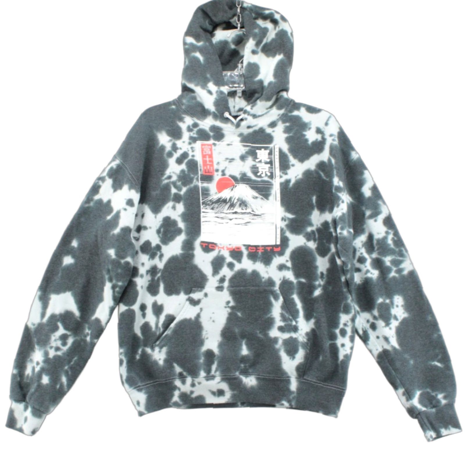 Vintage Bowery Supply Co. Hoodie Men's Medium Gray and White Tie-Dye Tokyo Mount Fuji Hooded Graphic Print Pockets Size US M / EU 48-50 / 2 - 1 Thumbnail