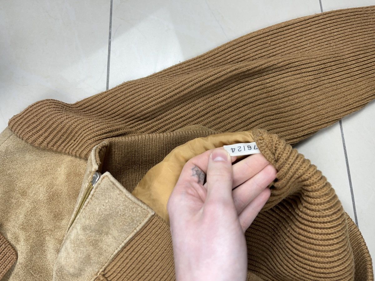 Genuine Leather ➕ vintage 70s wool cable knit suede leather jacket old money Size US L / EU 52-54 / 3 - 5 Thumbnail