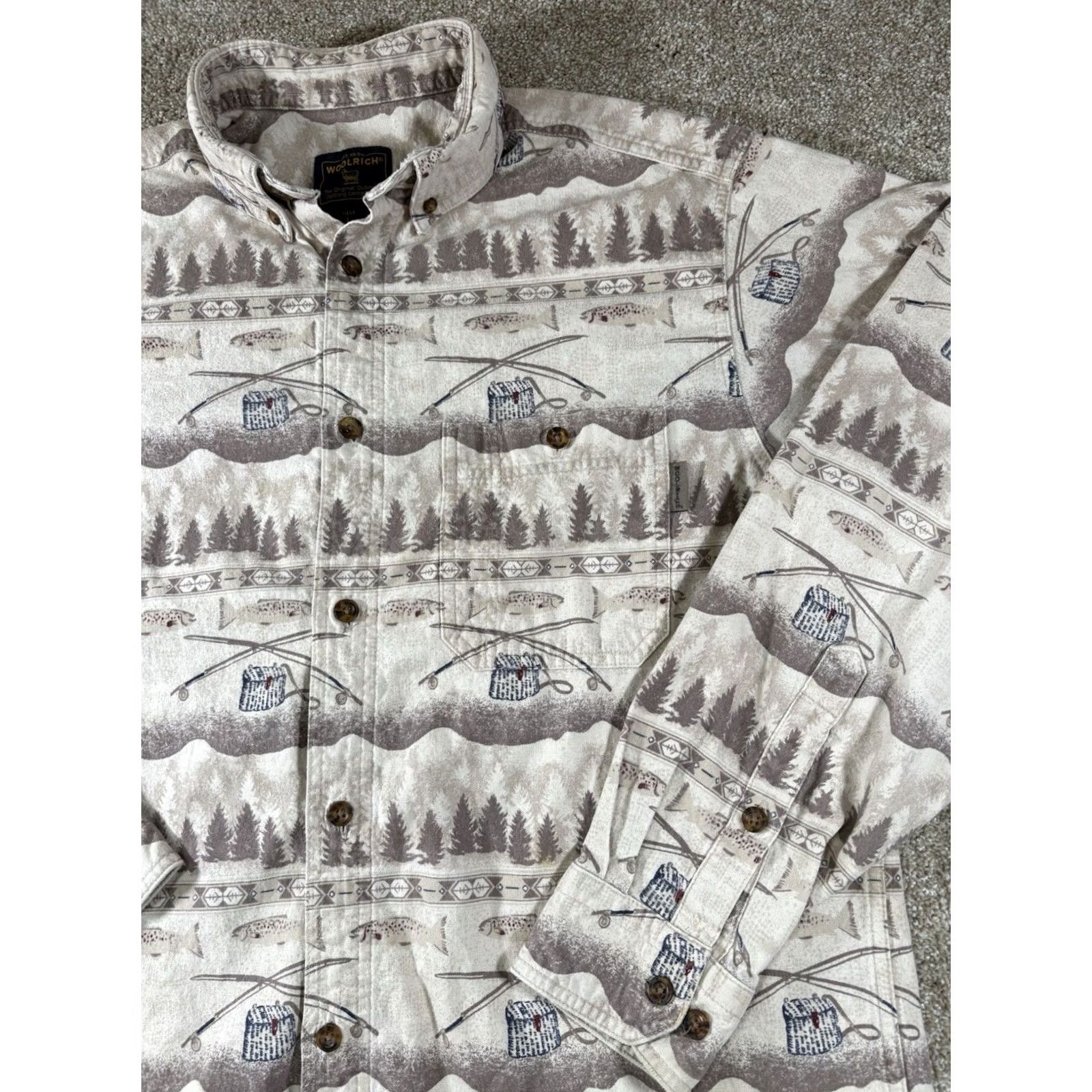 Vintage Woolrich Flannel Shirt Cotton 100% Button-Up Outdoor Theme Men L Beige Heavyweight Long Sleeve Button-Down Collar Size US L / EU 52-54 / 3 - 2 Thumbnail