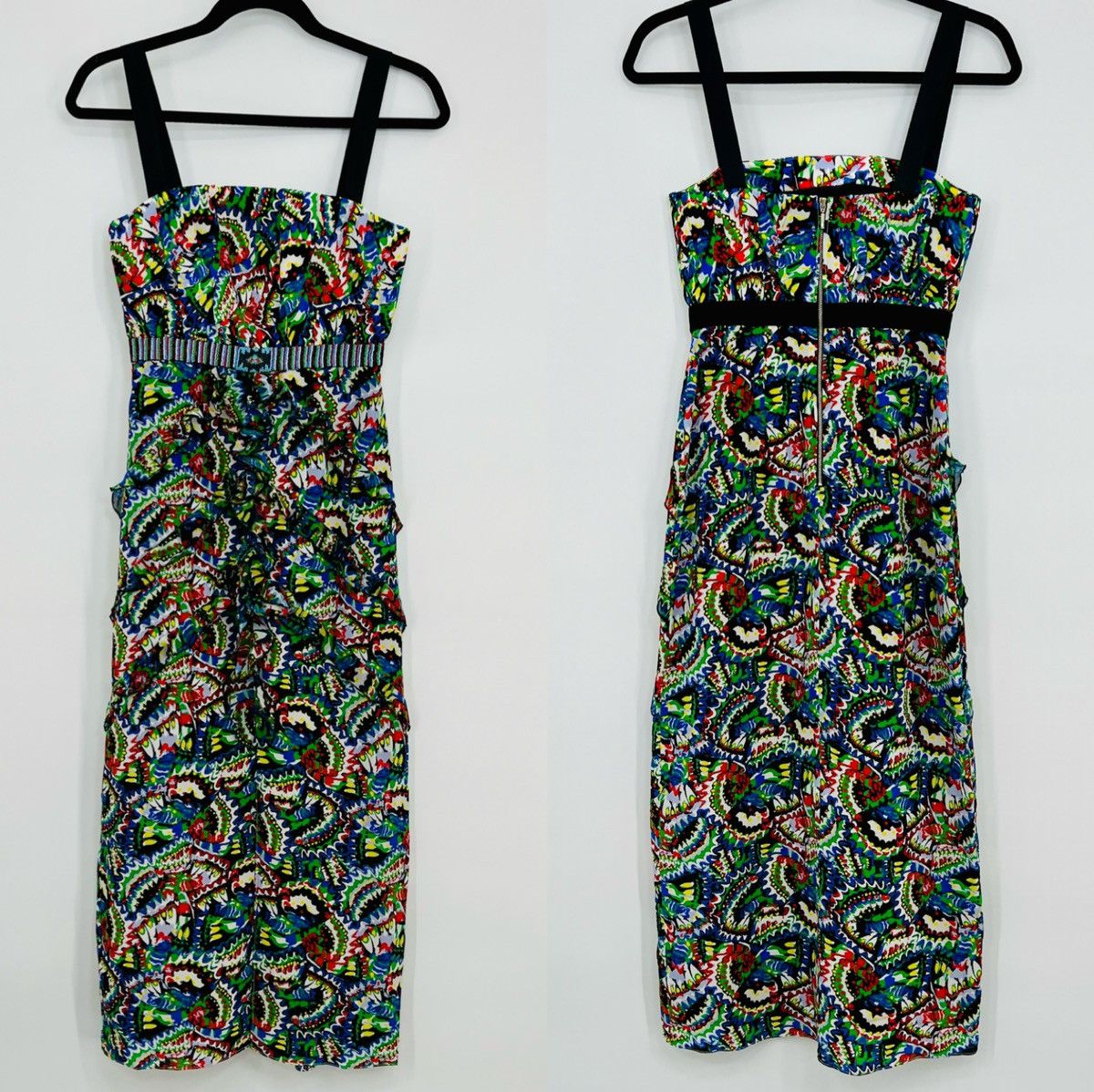 image of NWT Saloni Dana Silk Crepe Ruffle Floral Bodycon Midi Dress, Women's (Size XS)