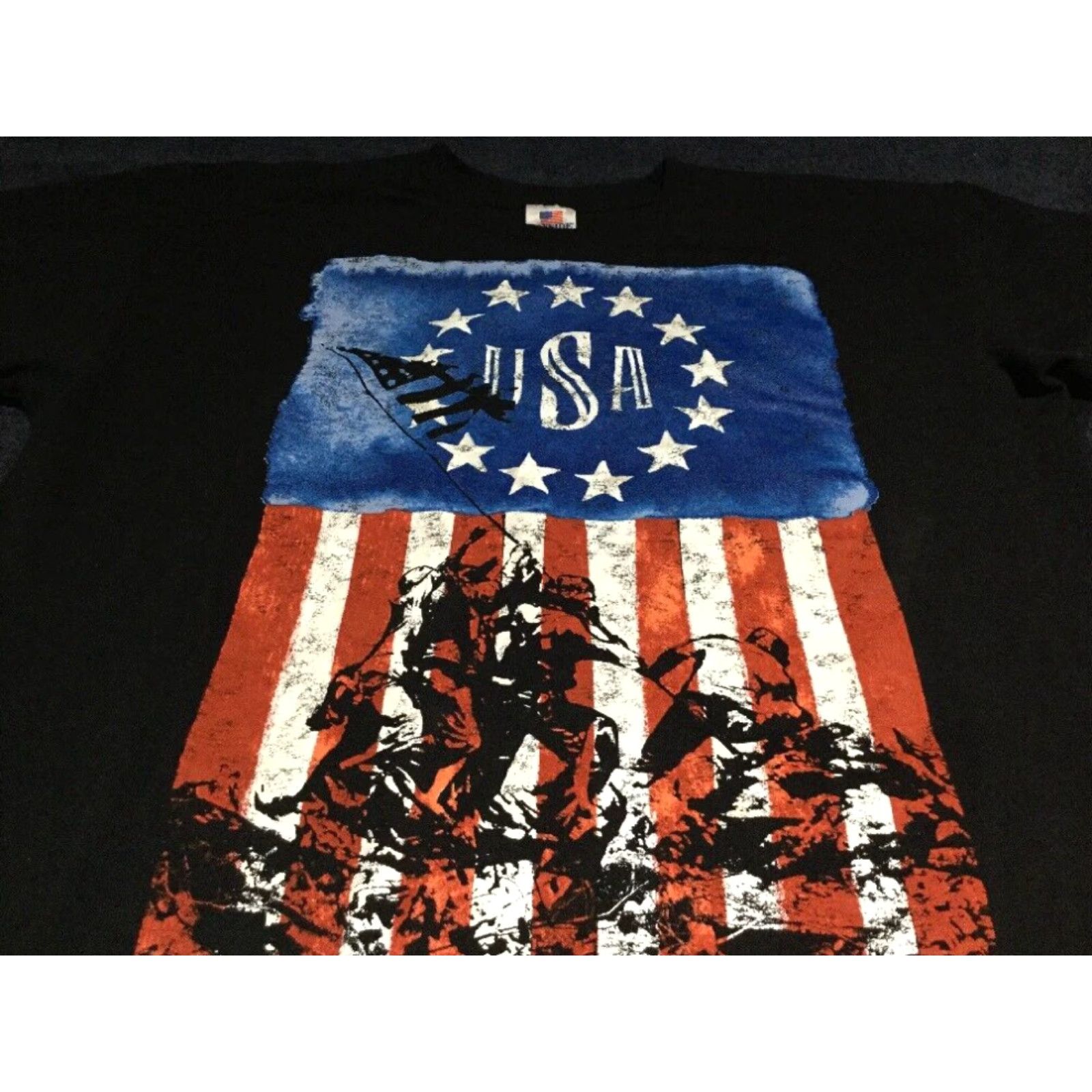 Vintage VINTAGE WWII Iwo Jima Patriotic Graphic Tee Black Short Sleeve T Shirt Large Mens Size US L / EU 52-54 / 3 - 3 Thumbnail