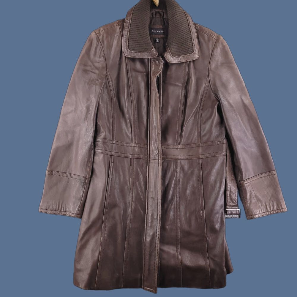 Jones New York Jones New York Coat Womens Medium Leather Brown Trench Long Real Genuine Size M / US 6-8 / IT 42-44 - 1 Thumbnail