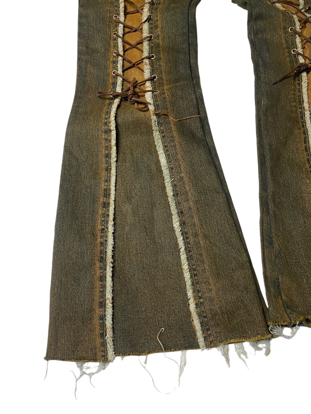 If Six Was Nine × Japanese Brand × Tornado Mart 2000's Xin Miao Mudwash Laced Up Fringe Flared Jeans Size US 29 - 6 Thumbnail