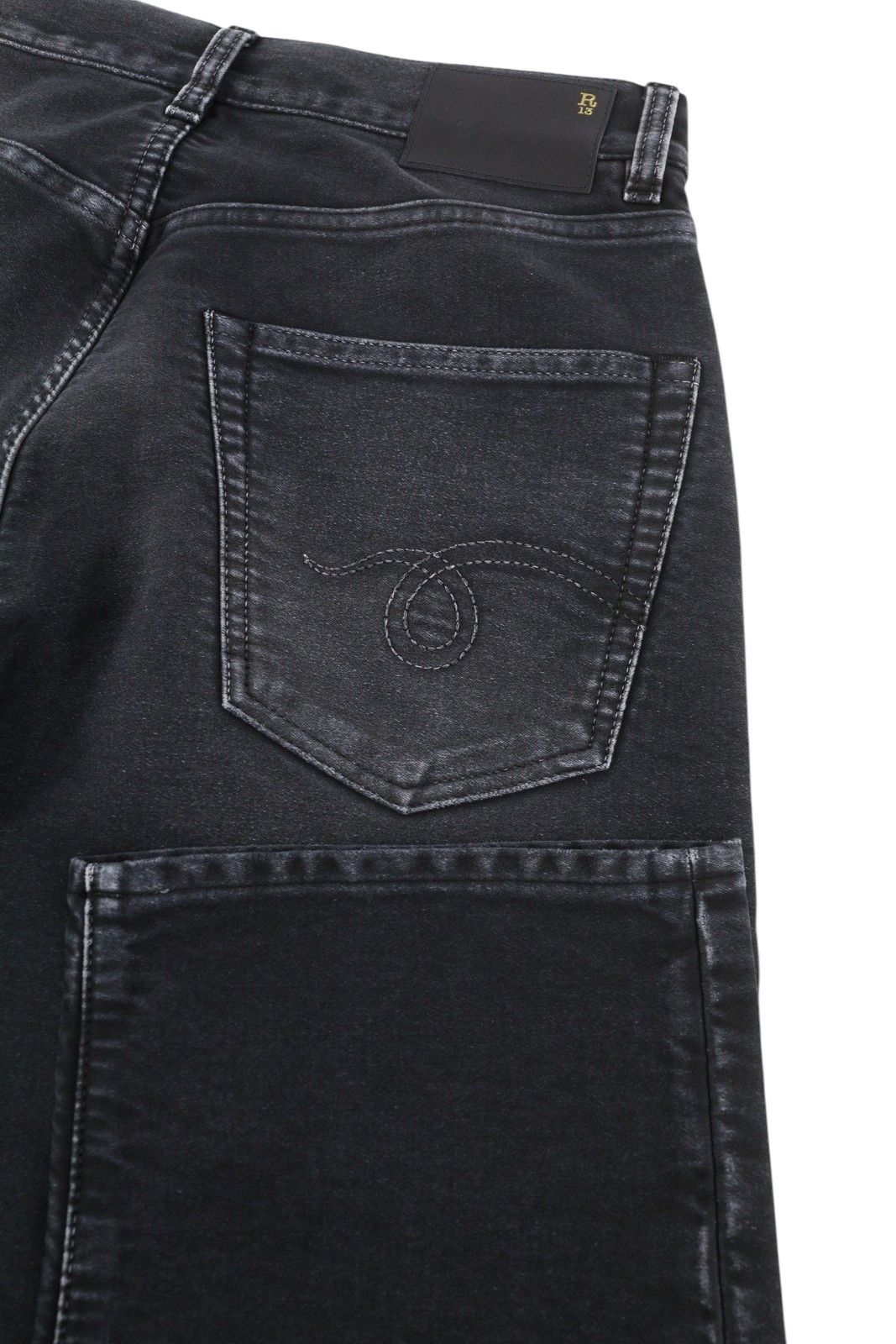 R13 X-BF 23 Black Garment Dyed Moleskin Cropped Jeans 86532 Size 23" - 5 Thumbnail