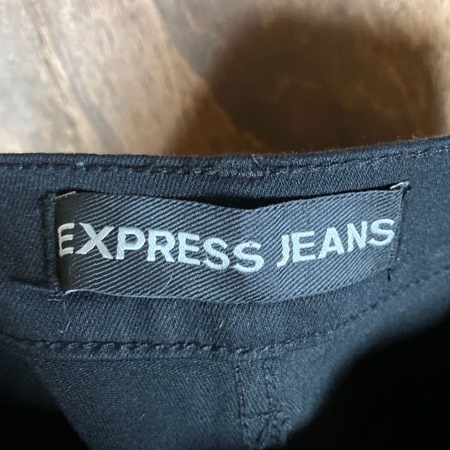 Express VINTAGE Express Womens Jeans Black High Rise Legging Distressed Thrashed Stretch 6R Size 28" / US 6 / IT 42 - 4 Thumbnail