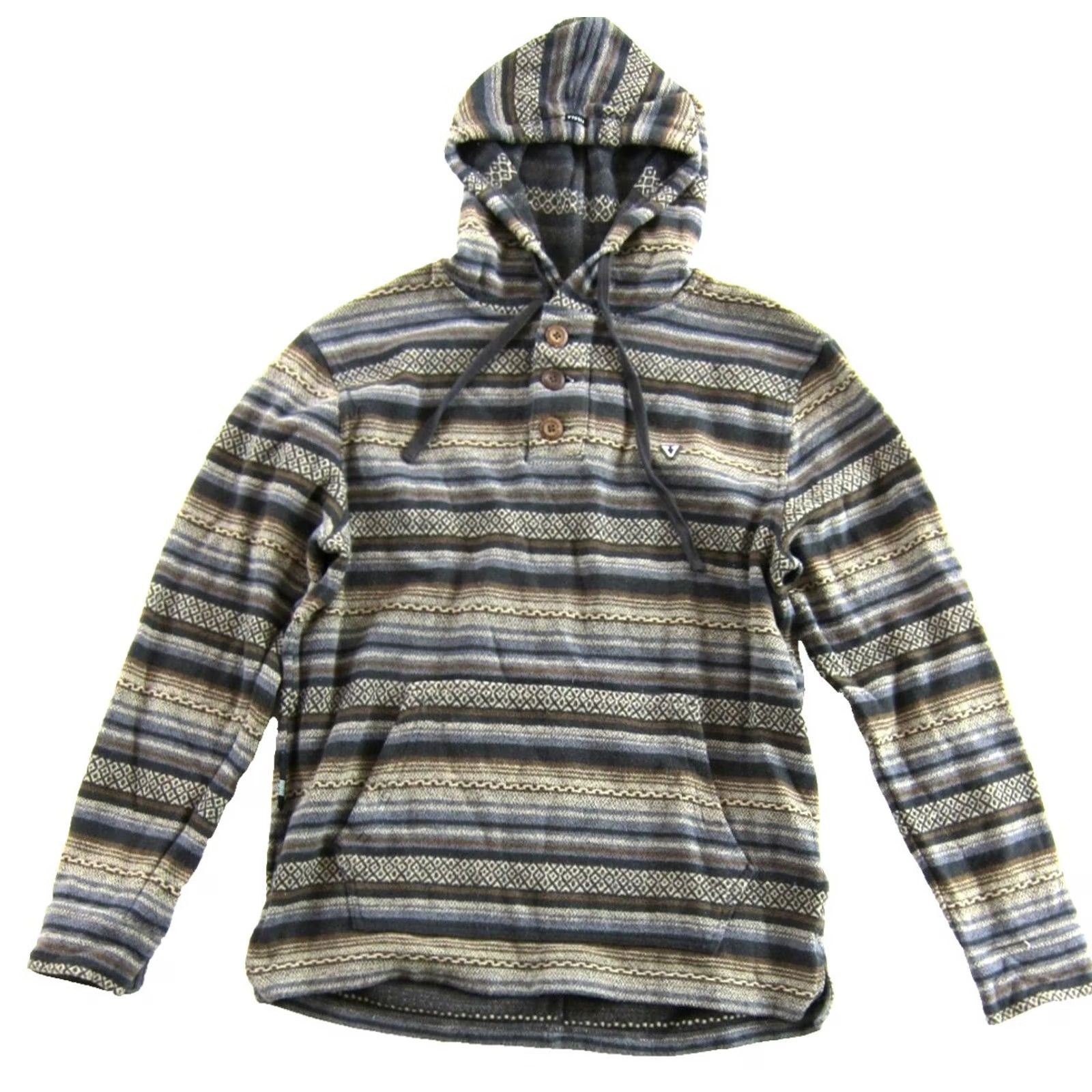 Vissla Vissla Hoodie Men Pullover Cotton Blanket Stripe Beach Surf Skate Street Medium Grey Graphic Print Pockets Hooded 80s Theme Mens Size US M / EU 48-50 / 2 - 2 Thumbnail