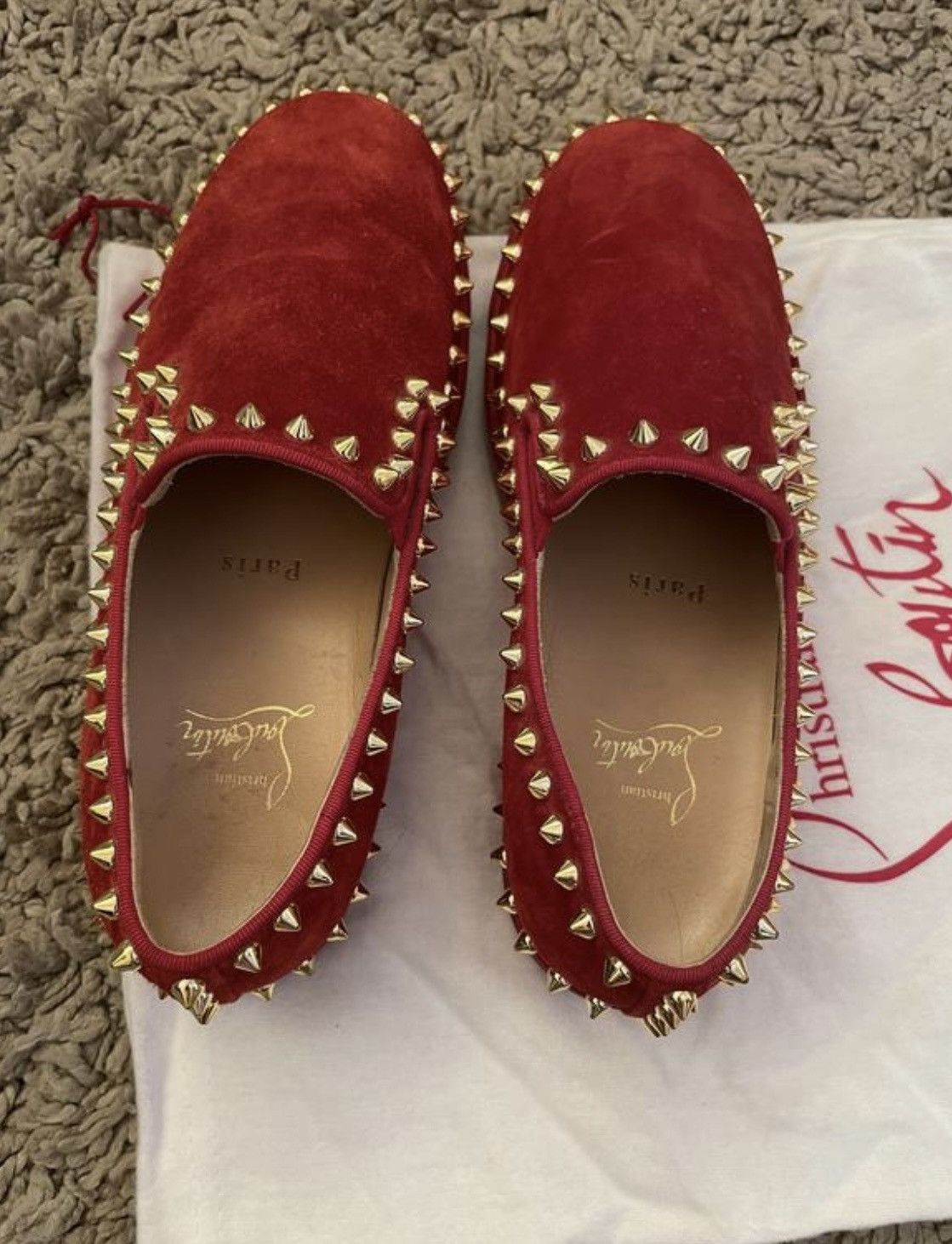 Christian Louboutin Christian Louboutin Red Suede Pik Boat Slip On Sneakers Size US 6 / IT 36 - 3 Thumbnail