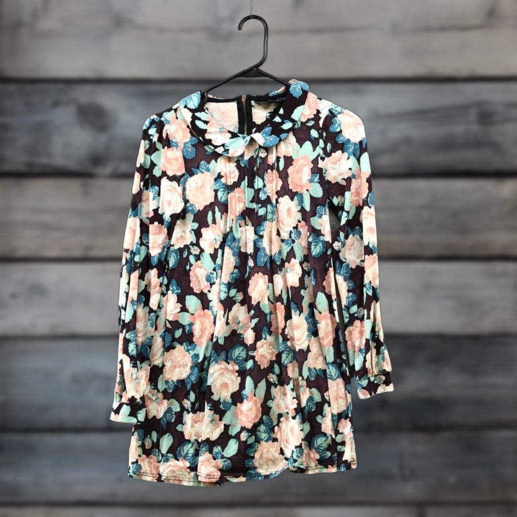 Topshop Topshop Dress Women's 4 Long Sleeve Floral Peter Pan Collar Multicolor Polyester Back Zip Mini Size S / US 4 / IT 40 - 1 Thumbnail