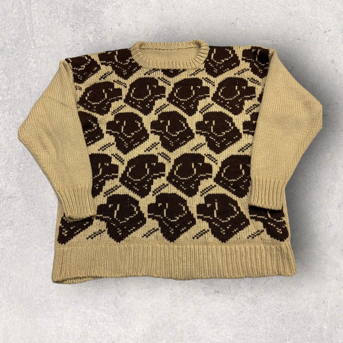 Image of Vintage Dog Hand Knit Sweater in Tan, Men's (Size 2XL)