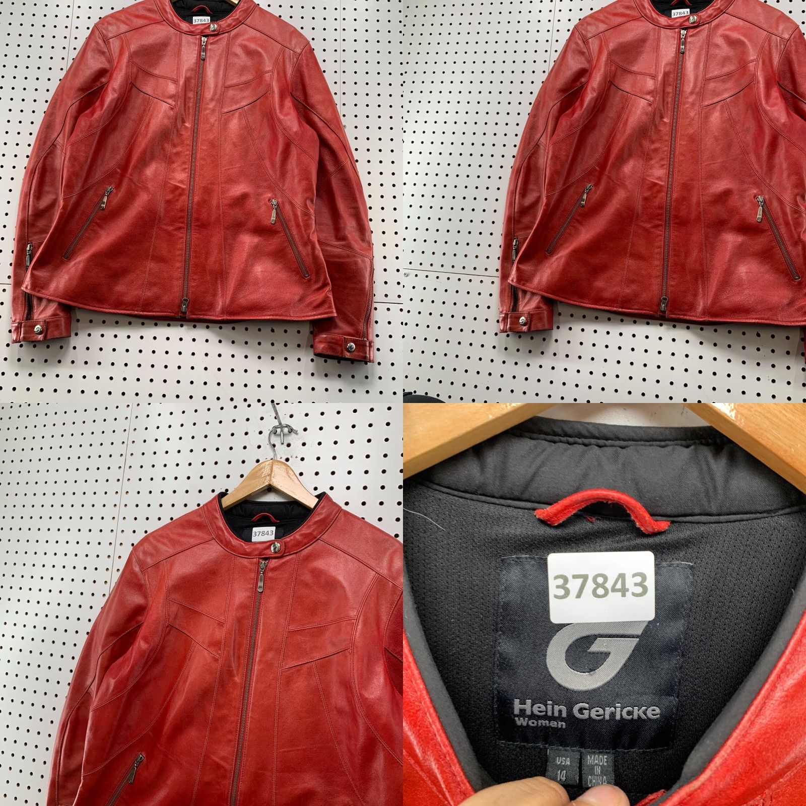 Shein Hein Gericke Leather Motorcycle Jacket Womens Size 14 Red Motorcycle Jacket Womens Size 14 Red Cafe Racer 22x26 Vintage: Yes Size XL / US 12-14 / IT 48-50 - 8 Thumbnail