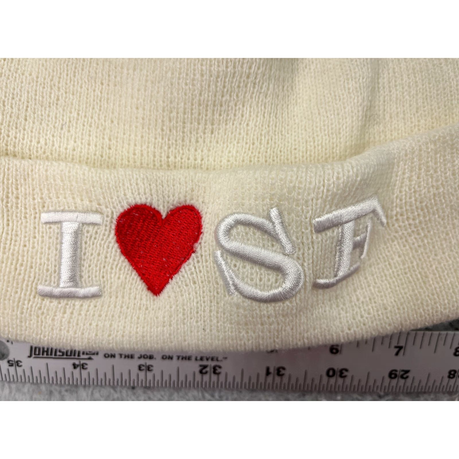 Vintage Lanza Beanie Womens One Size Ivory Knit Made USA Acrylic I Love San Francisco Toque Size ONE SIZE - 2 Thumbnail