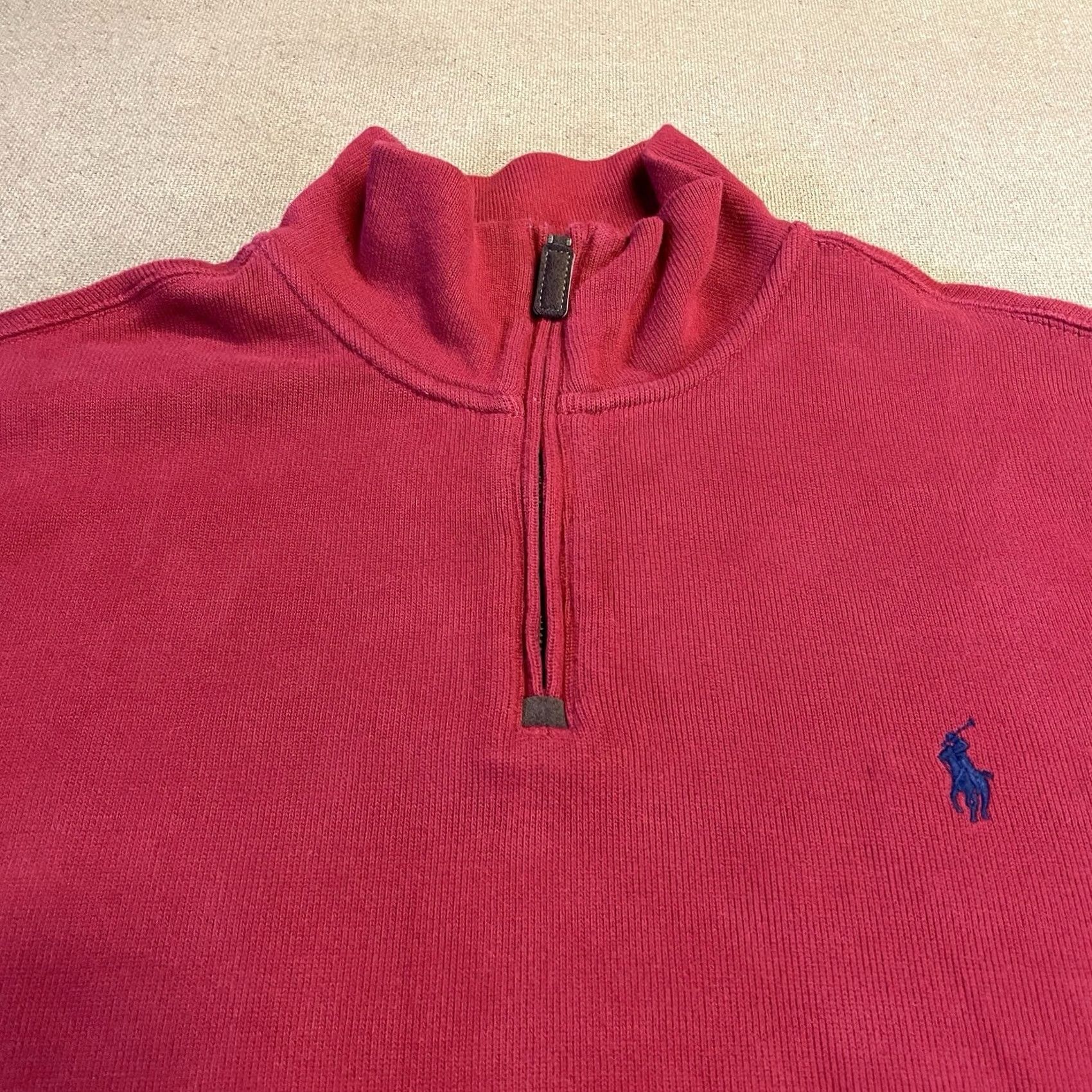 Polo Ralph Lauren Polo Ralph Lauren Sweater Adult Large Red 1/4 Zip Logo Knit Collared Zipper Mens Size US L / EU 52-54 / 3 - 6 Thumbnail