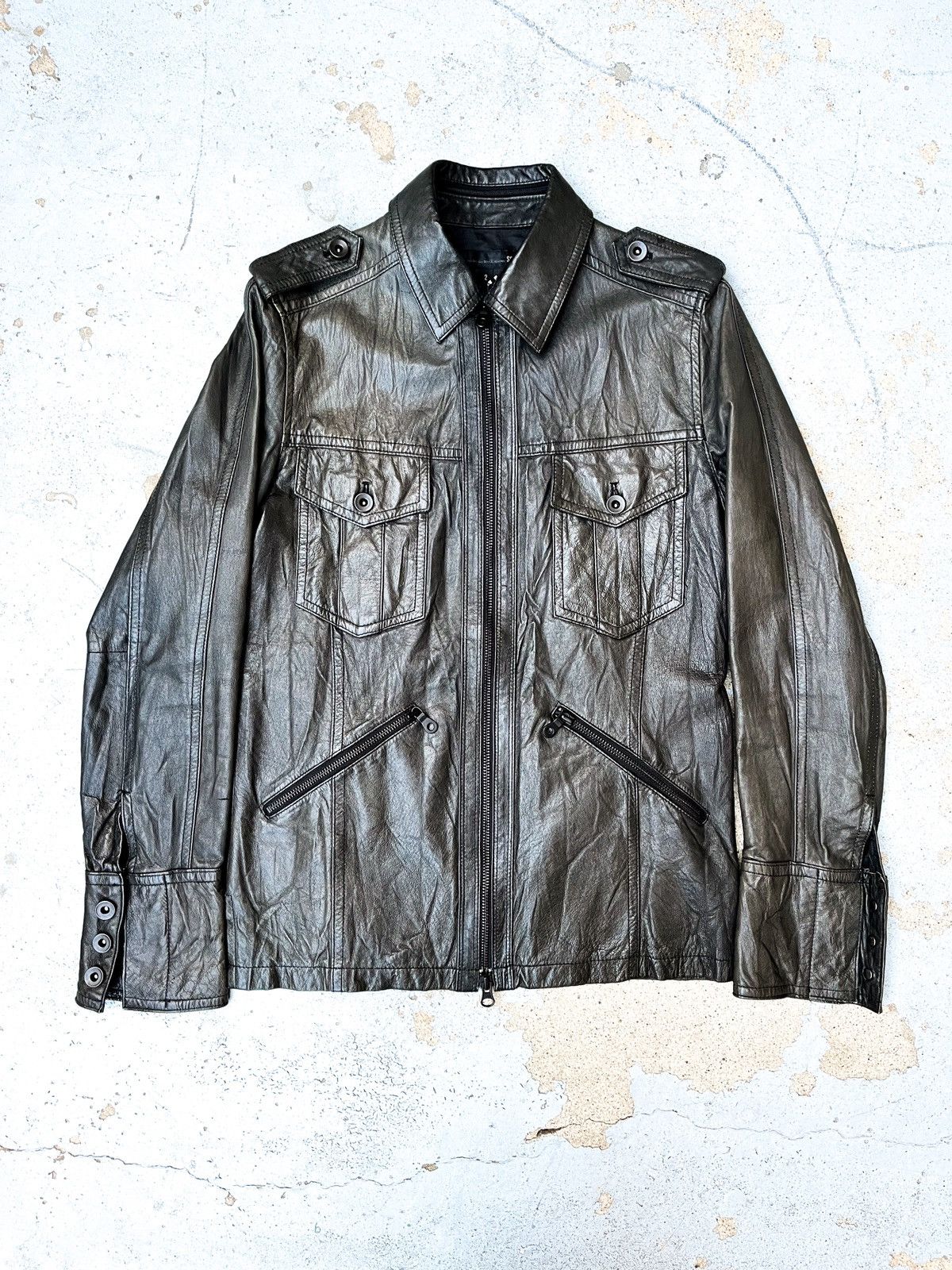 image of Green Schlussel Crinkle Leather Jacket, Men's (Size Medium)