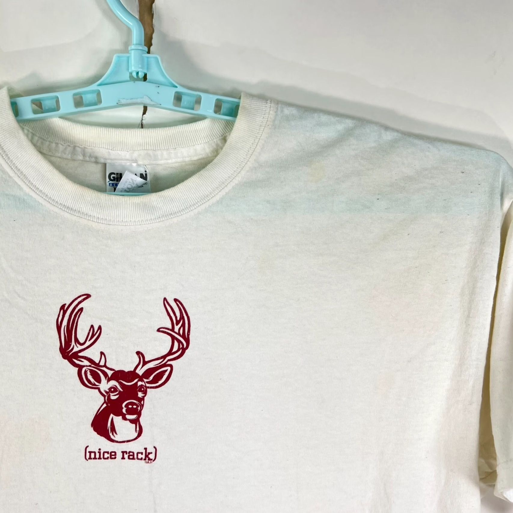 Gildan VINTAGE Nice Rack T Shirt Adult XL White Hunting Graphic Distressed Gildan Ultra Men Short Sleeve Crew Neck Cotton Shirt - 100% GENUINE USA SELLER Size US XL / EU 56 / 4 - 2 Thumbnail