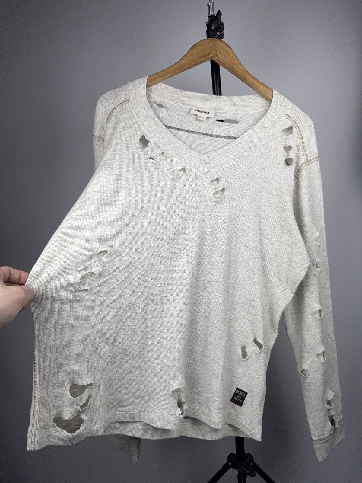 Diesel Diesel Y2K Avant Garde Distressed Thermal V-Neck Longsleeve Size US L / EU 52-54 / 3 - 4 Thumbnail