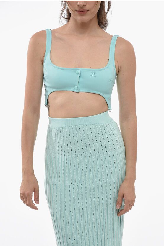 image of Courreges Snap Buttoned Bra Top With Braces in Light Blue, Women's (Size Medium)