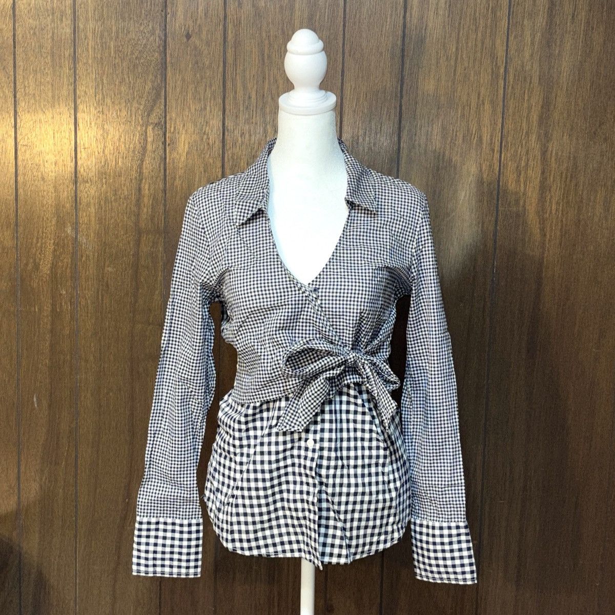 Express Express Gingham Wrap Top Womens XS NWT Black White Check Size XS / US 0-2 / IT 36-38 - 8 Thumbnail