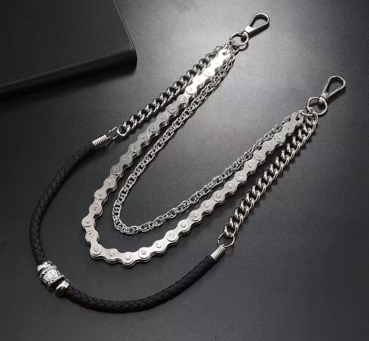 Jewelry MULTI-Layer Industrial Wallet Chain - Braided Leather Size ONE SIZE - 3 Thumbnail