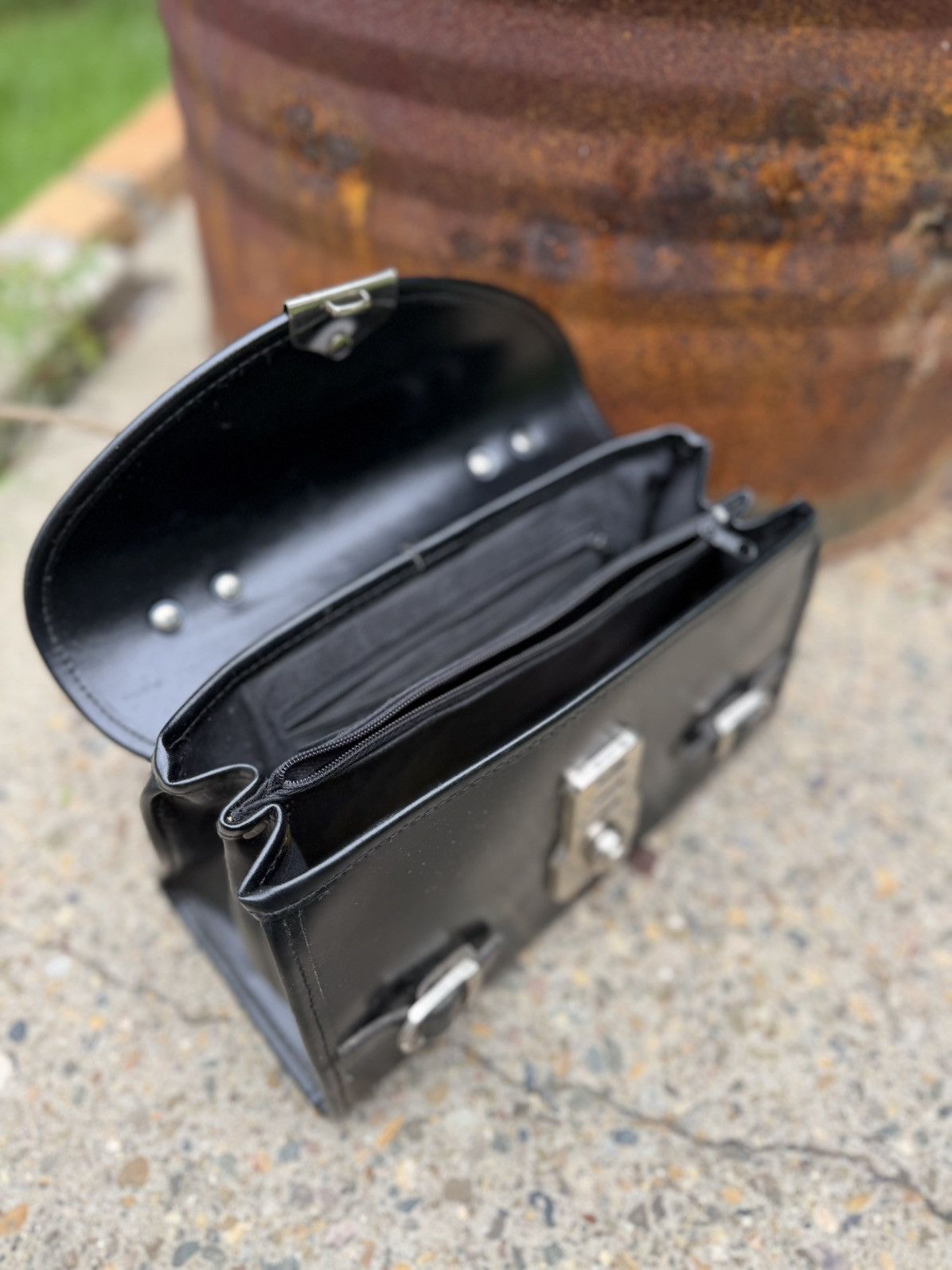 Other Vintage Structured Black Leather Satchel – Lock Closure Size ONE SIZE - 3 Thumbnail