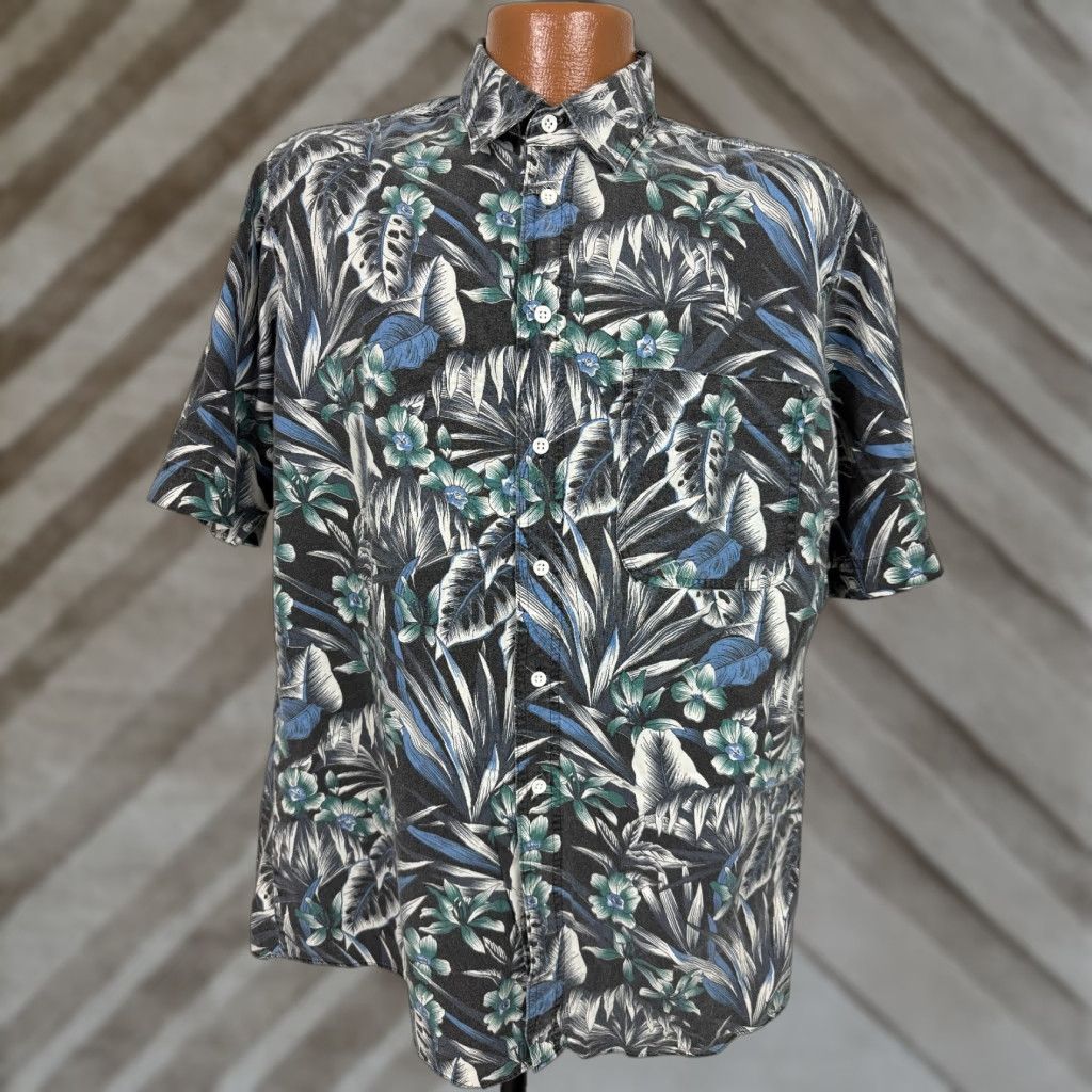 Vintage VINTAGE Impact Hawaiian Shirt Men L Black 90s Floral Short Sleeve Button-Up Collared Cotton Casual Beach Hawaii Size US L / EU 52-54 / 3 - 1 Thumbnail