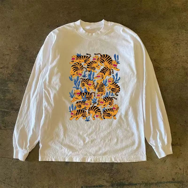 Japanese Brand White washed vintage tiger print long-sleeved t-shirt Size US M / EU 48-50 / 2 - 1 Thumbnail