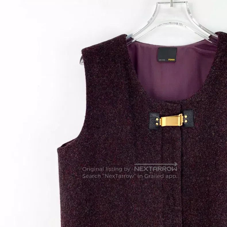 Fendi Fendi Dark Purple Buckle Wool Round Neck Sleeveless Tweed Size S / US 4 / IT 40 - 3 Thumbnail