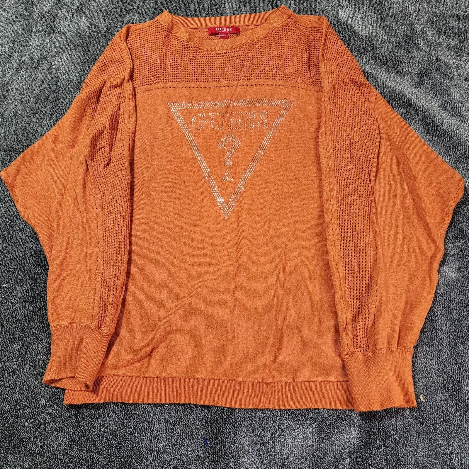 Guess Lightweight Guess Logo Sweater orange Rhinestones sz L 2343 Size L / US 10 / IT 46 - 1 Thumbnail