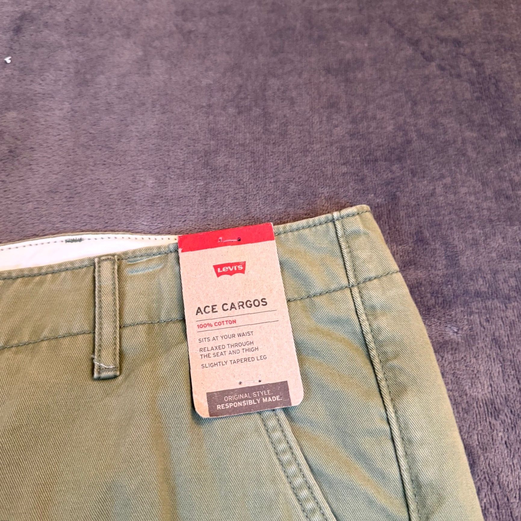 Levi's Levi's Ace Cargo Pants Mens 38x30 Olive Green 100% Cotton Relaxed Tapered NWT Size US 38 / EU 54 - 2 Thumbnail