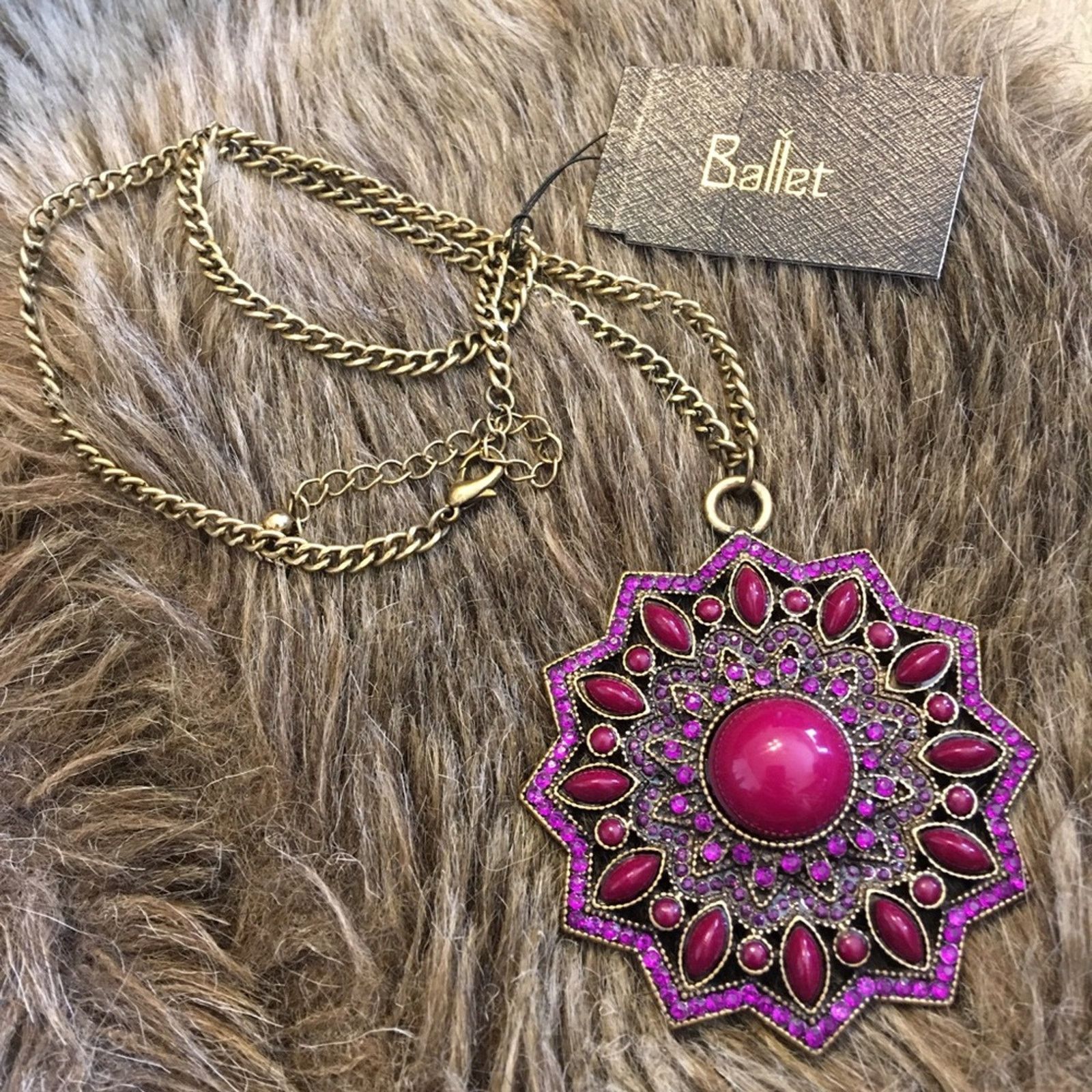 Jewelry Ballet rich plum stone covered amulet necklace NWT Size ONE SIZE - 8 Thumbnail