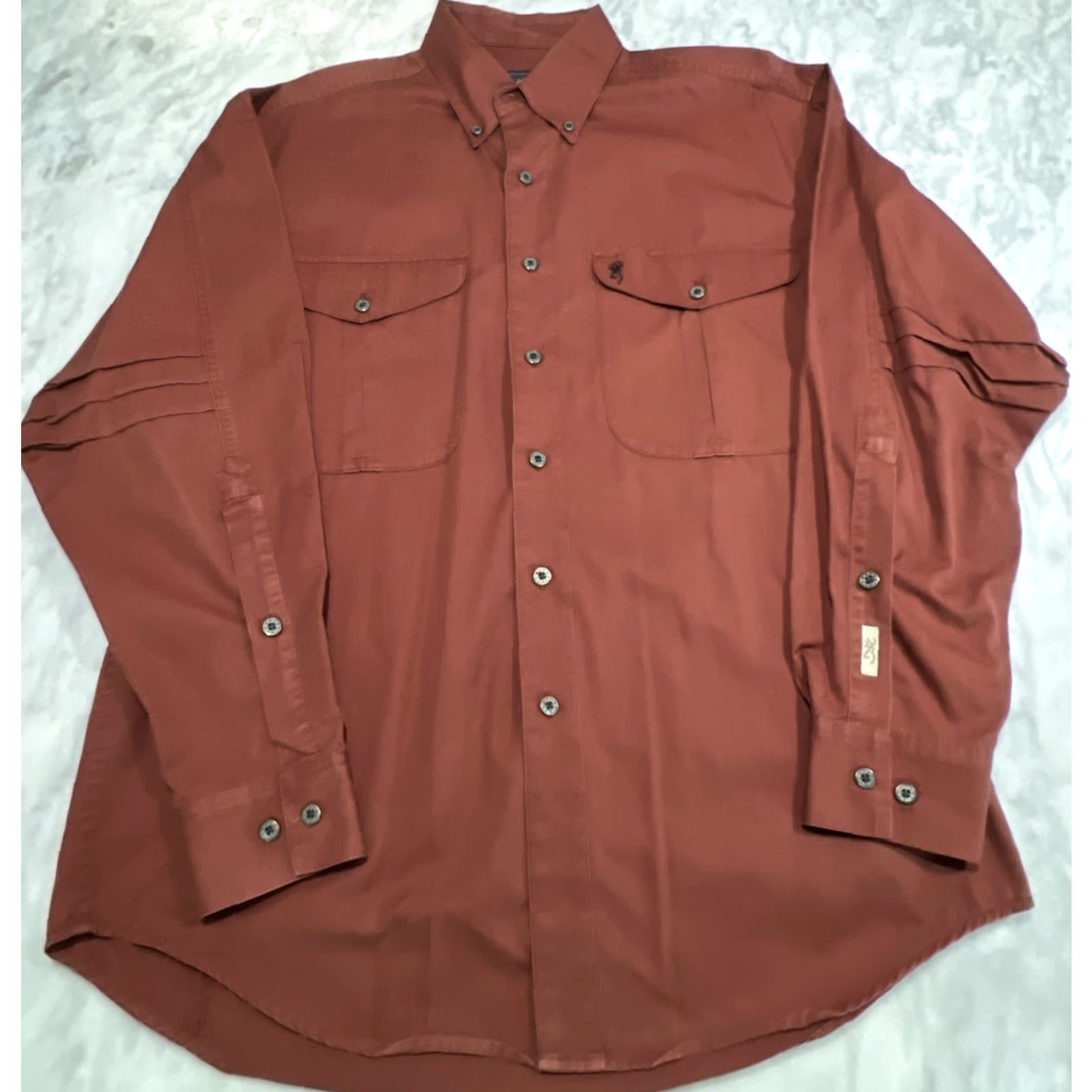 Vintage Browning Gold Men’s Button-Down Shirt Long Sleeve Cotton Pockets Fall Winter Spring Summer Regular M Brown Size US M / EU 48-50 / 2 - 3 Thumbnail