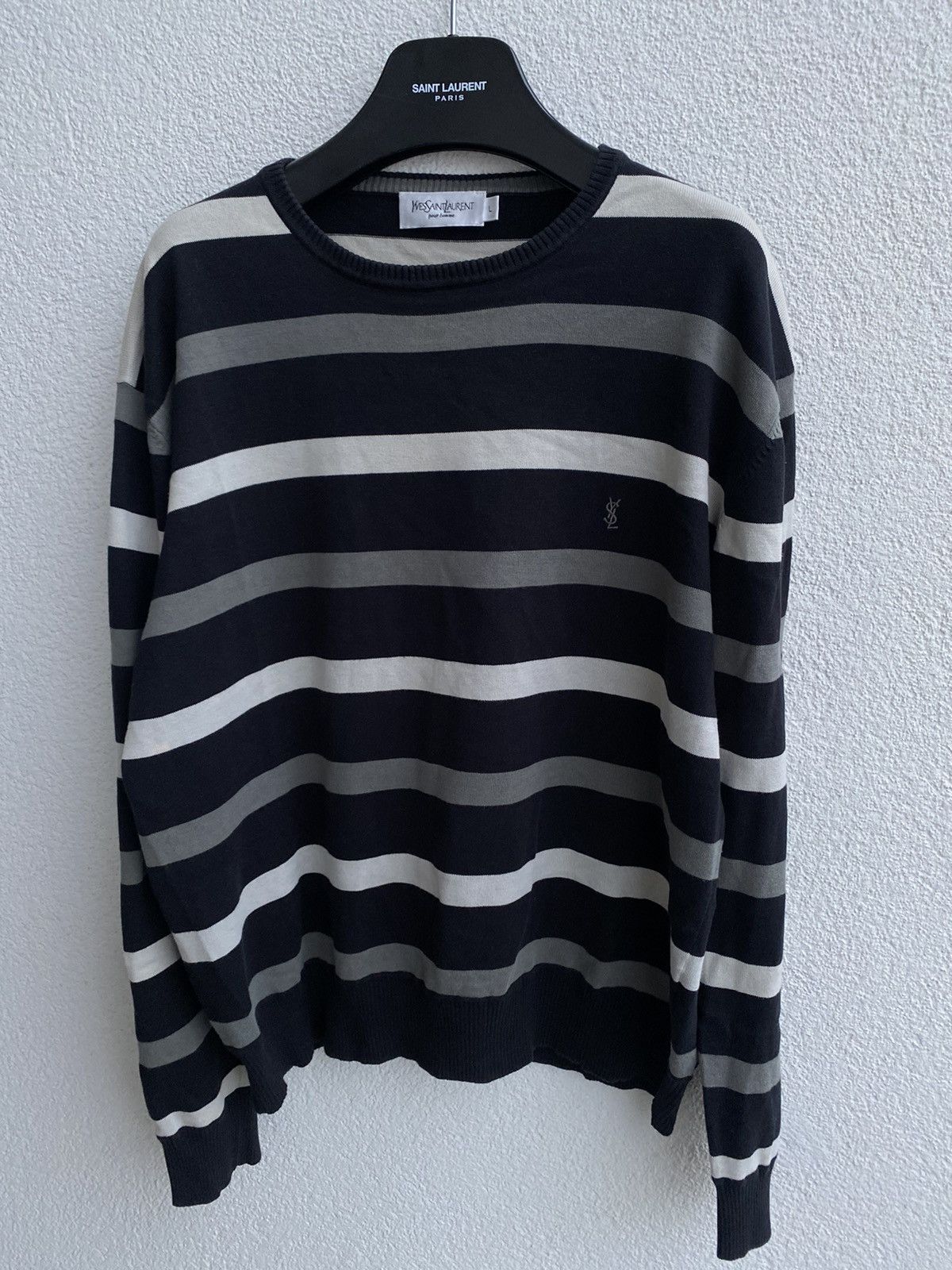 Yves Saint Laurent Black YSL Crewneck Striped Vintage Sweatshirt Size US L / EU 52-54 / 3 - 8 Thumbnail