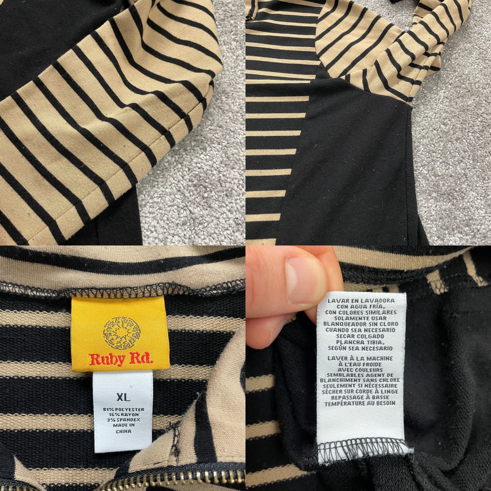 Vintage Rudy RD Sweater Women XL Brown Black Striped Zip Up Pockets Long Sleeve Pullover Size XL / US 12-14 / IT 48-50 - 8 Thumbnail