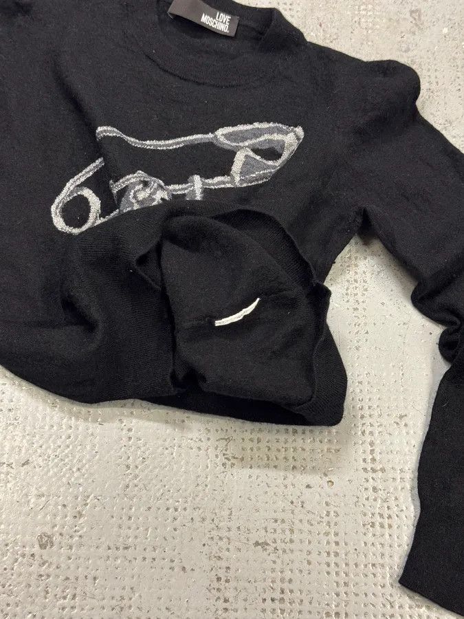 Designer × Moschino × Vintage Moschino Love Pin Black Wool Sweater Size XS / US 0-2 / IT 36-38 - 4 Thumbnail